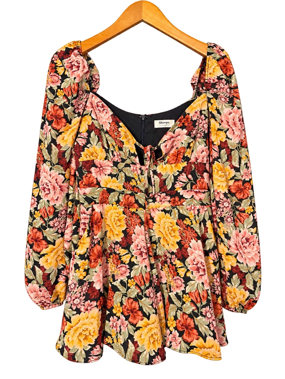 Showpo. Black Floral Puff-Sleeve Romper